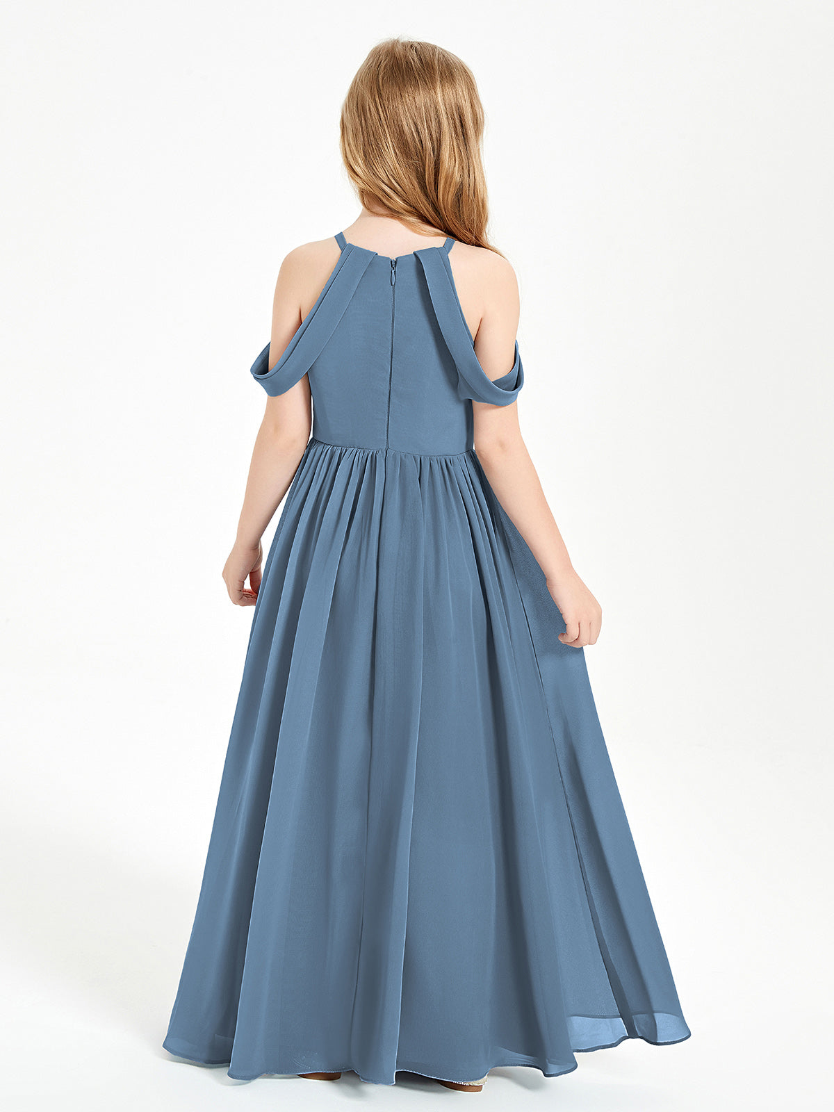 Dreamy Off the Shoulder Bridesmaid Gown for Junior Slate Blue